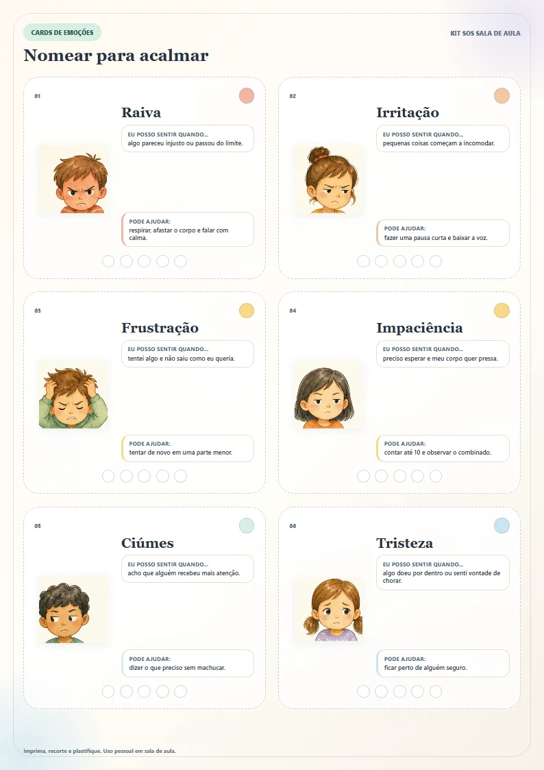 Página real dos cards de emoções